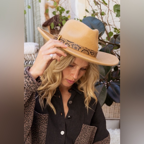 Wide Brim Snake Print Belt Wool Fedora Hat - POL - Picture 3 of 7